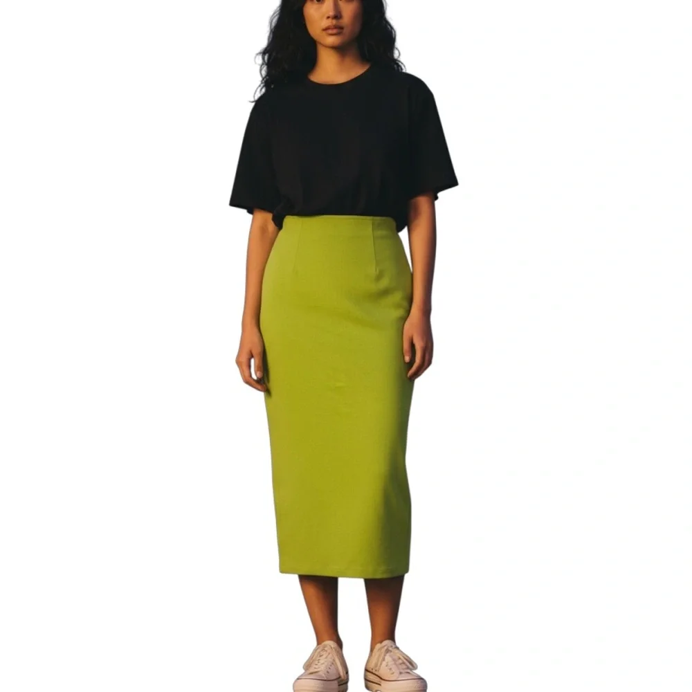 Express Tricot Vintage 90s Moss Green Midi Skirt XS